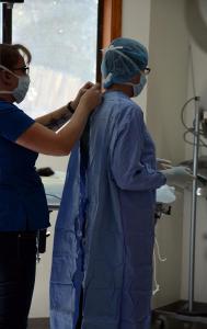 Doctor Counts getting ready for surgery. 